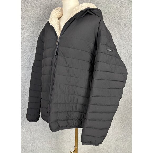 Calvin Klein Mens Hooded Puffer Jacket Sherpa Lined Zip Pockets Black 2XL PO - Picture 4 of 8